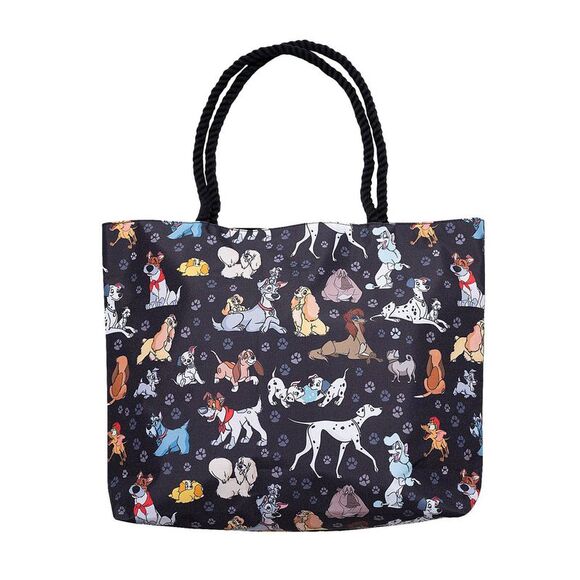 New Disney Dogs Travel Rope Tote Bag Carry-On Paw Prints 101 Dalmatians Black - Picture 6 of 7
